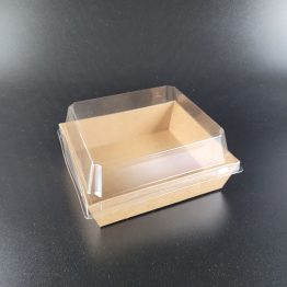 Kraft brown food tray 11cm x 12cm with PET lining for snacks and desserts