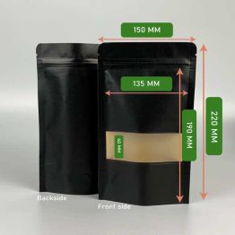 Medium kraft black zipper pouch bag 220 x 150 + 40 mm premium packaging for coffee, tea, and gifts