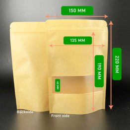 Eco-friendly kraft brown bag 150x220mm with zipper and pouch for food packaging