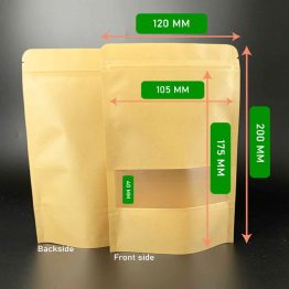 Eco-friendly kraft wedding gift bag with window, zipper, and pouch base