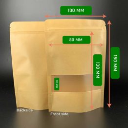 small brown paper bag with window and standing pouch