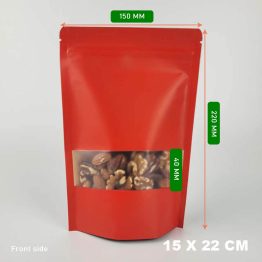 Red kraft zipper pouch bag 150 x 220 + 40 mm for festive gifts and snacks