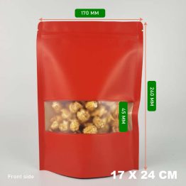 Red kraft zipper pouch bag 170 x 240 + 40 mm for festive snacks and gift packaging