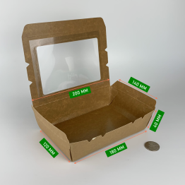 Paper Lunch Box with Window Brown Eco-Friendly Food Packaging