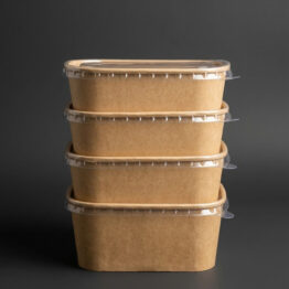 Kraft lunch box with PET lid 500ml 650ml 750ml 1000ml takeaway container