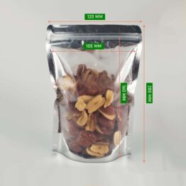 Semi-metallized 120 x 200 mm zipper standing pouch – one side clear, one side metallized