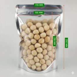Semi-metallized 170 x 250 mm zipper standing pouch with clear front and metallized back