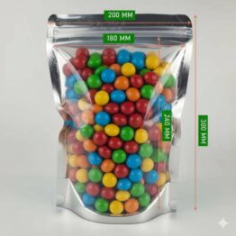 Semi-Metallized 200 x 300 mm zipper standing pouch with clear front and metallized back