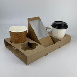 Sample usage of 4 cup tray with cup and sandwich box