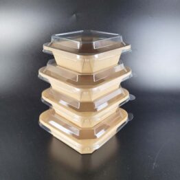 Kraft square box with PET lid – eco-friendly takeaway food packaging 300ml to 650ml