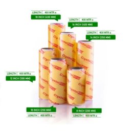 Crystal brand food grade cling wrap film rolls in various sizes