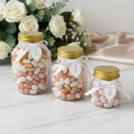 PET jar with gold aluminium lid and rubber gasket wedding gift