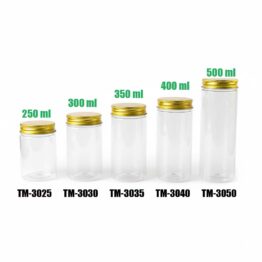 PET clear bottle with gold metal lid for nut packaging