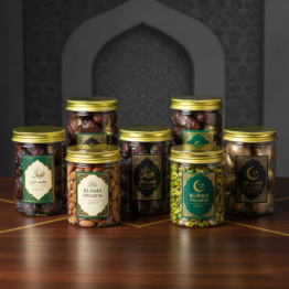 PET jar with gold aluminium lid for Arab Kurma dates packaging