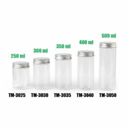 PET clear bottle with silver metal lid for nut packaging